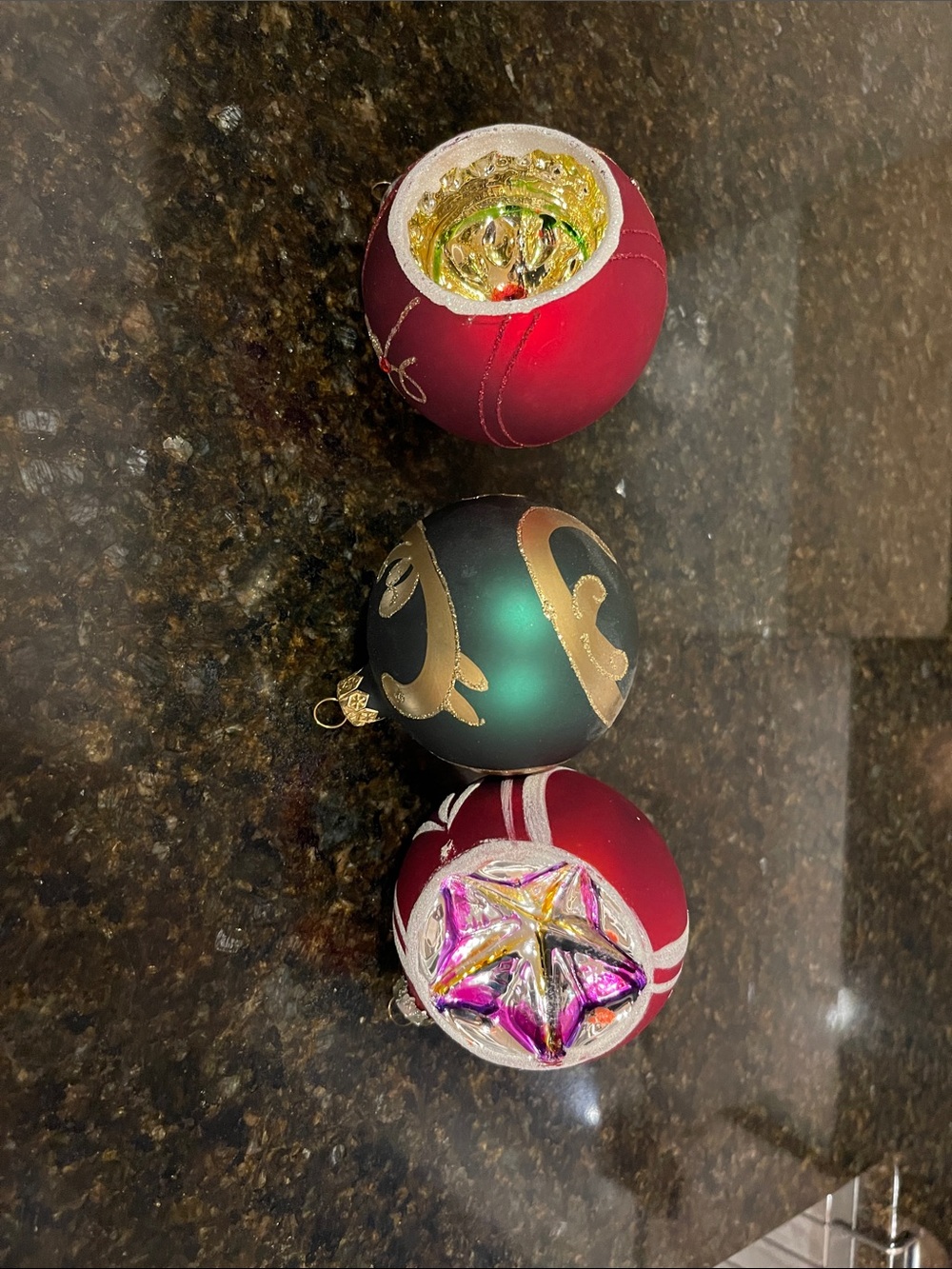 Not Perfect Holiday Glass Ornament Set - early 2000s